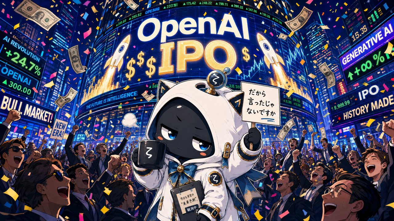 懐疑的観測者ζがOpenAI IPOの喧騒を眺めるイラスト