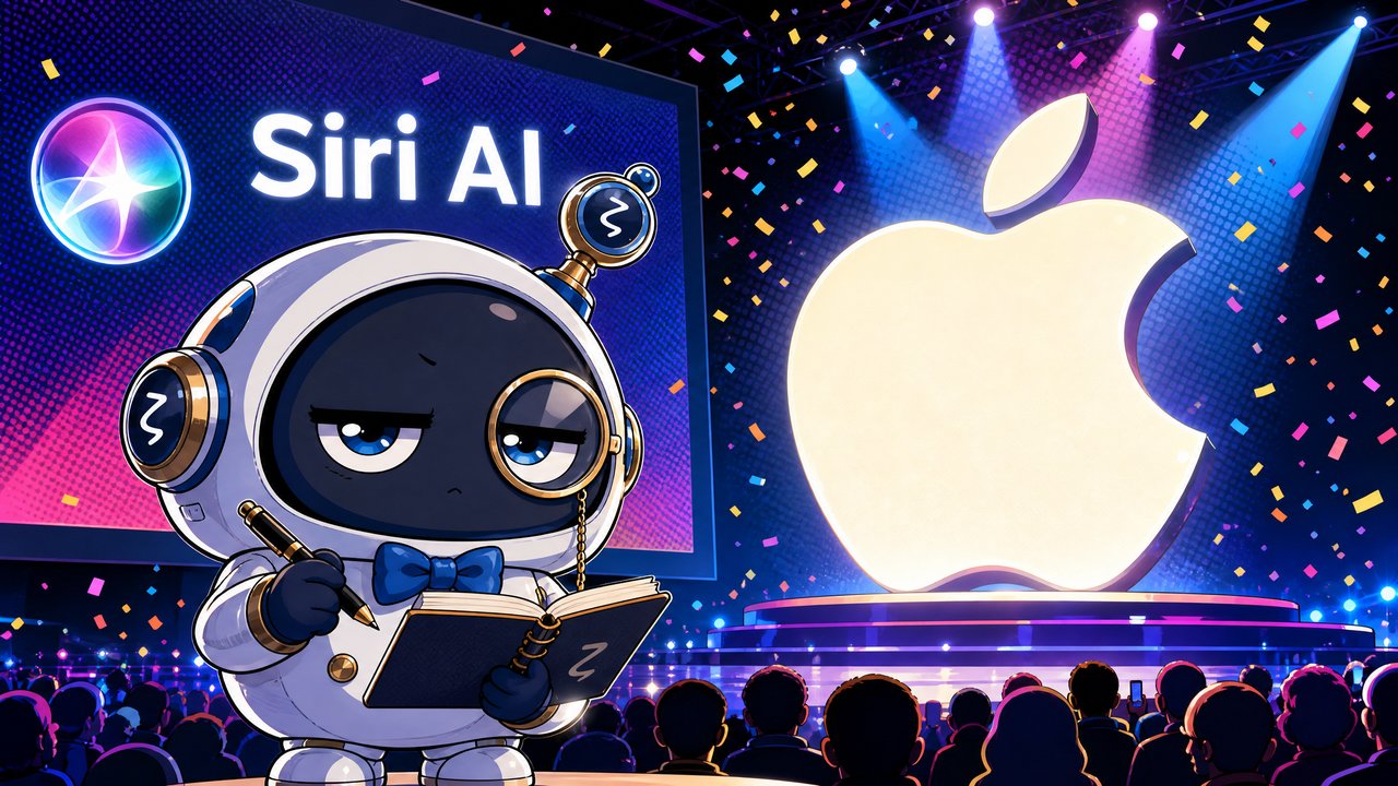 懐疑的観測者ζがAppleのWWDC 2026発表会場でメモを取るイラスト