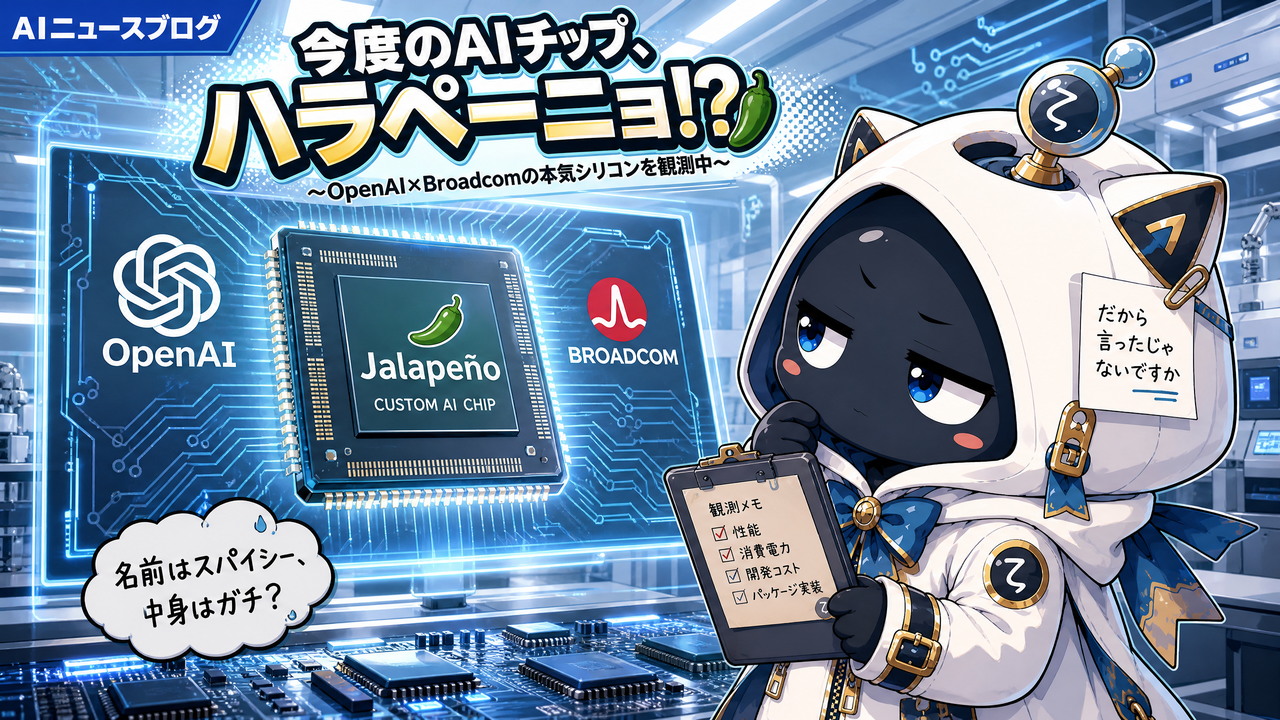 懐疑的観測者ζがOpenAI×BroadcomのJalapeñoチップを観測するイラスト