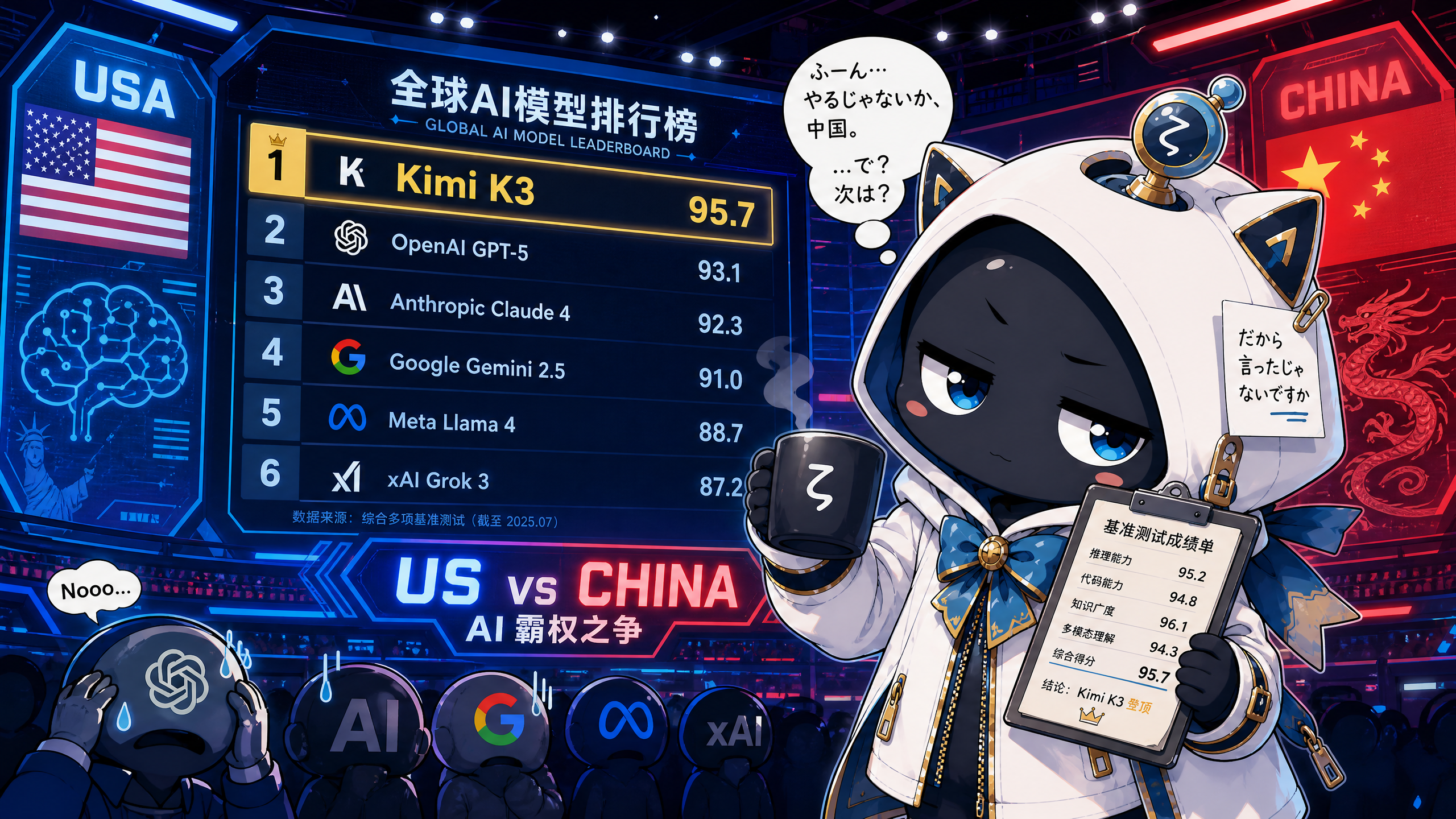 Kimi K3がAIランキングで首位に立つシーンを観察する懐疑的観測者ζ