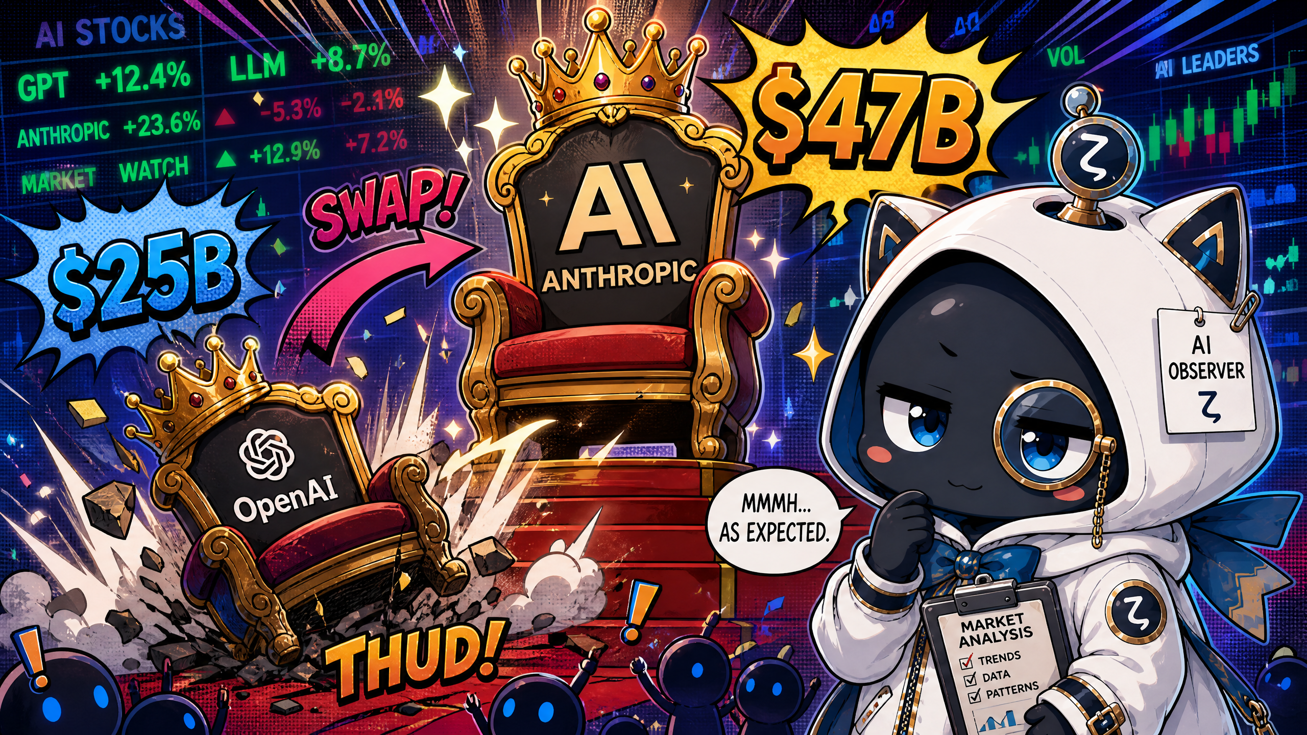 AnthropicがOpenAIの売上を逆転する様子のイラスト