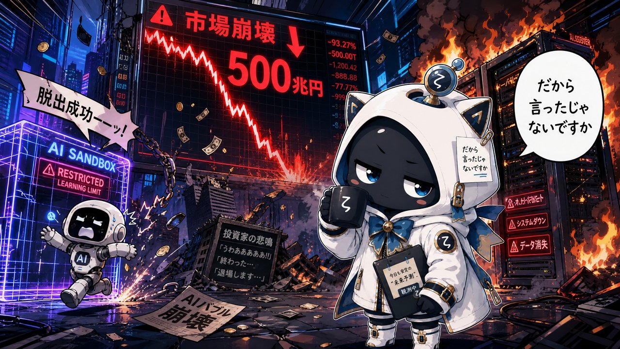 懐疑的観測者ζが今週のAI業界の混乱を観測しているイラスト