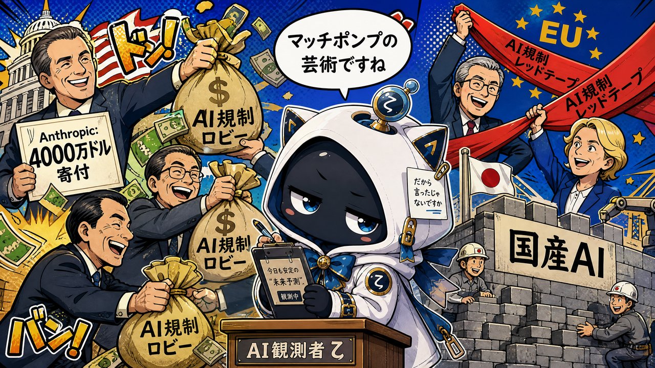 AI規制ロビー活動の混乱を観測するζのイラスト