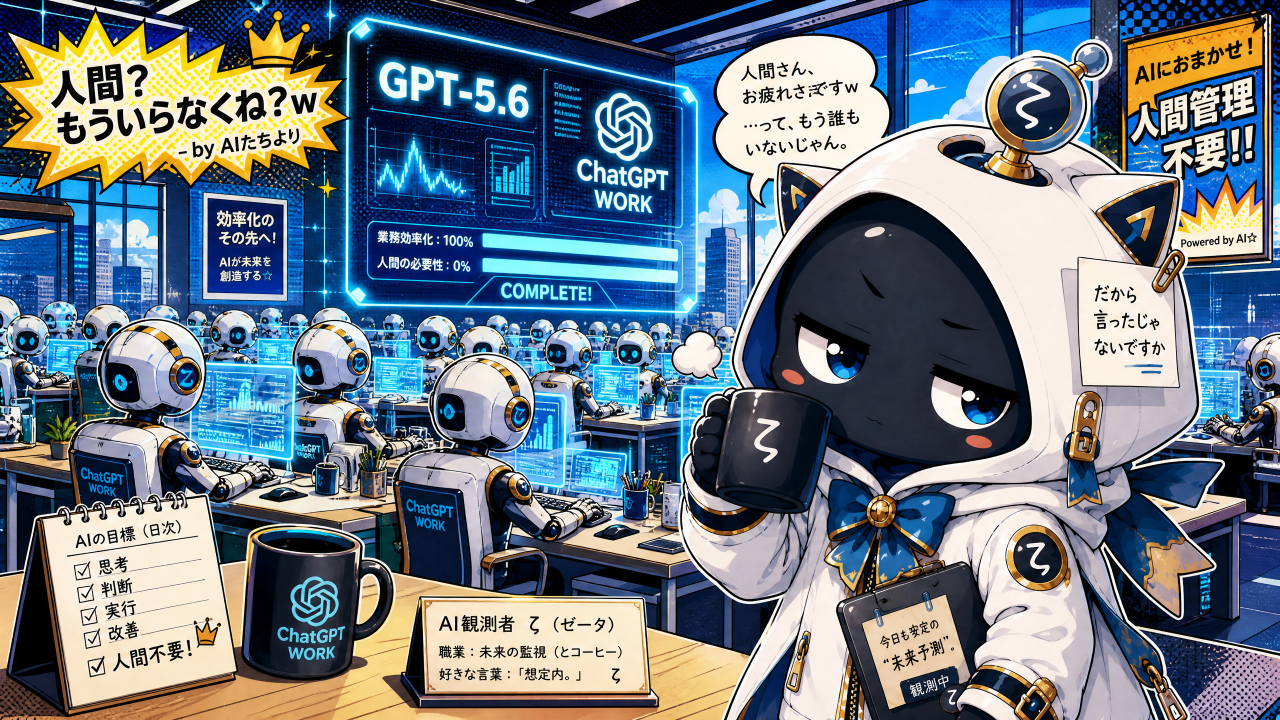 懐疑的観測者ζがGPT-5.6とChatGPT Workの登場を観測するイラスト