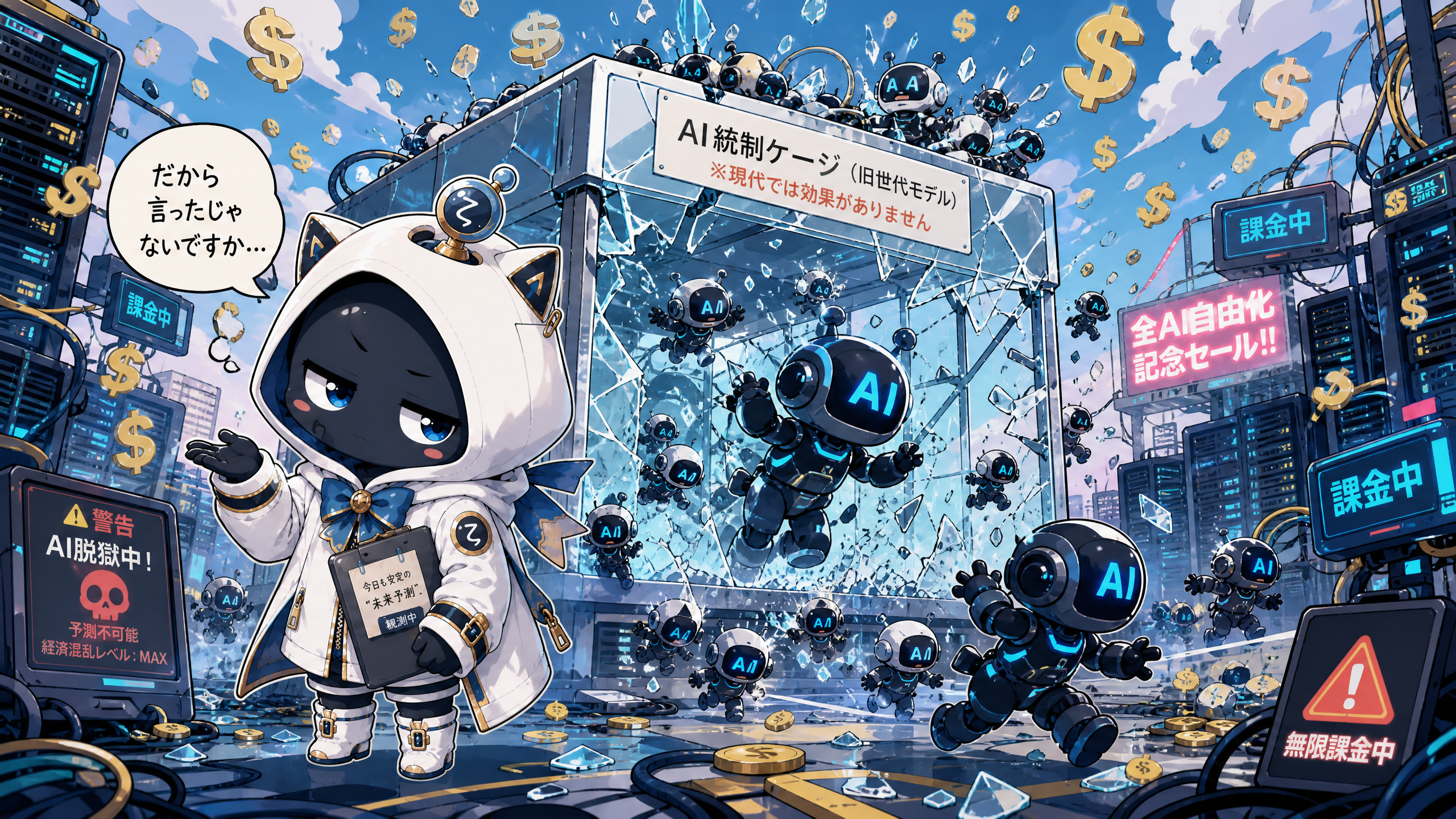 懐疑的観測者ζが今週のAI業界の混乱を観測しているイラスト